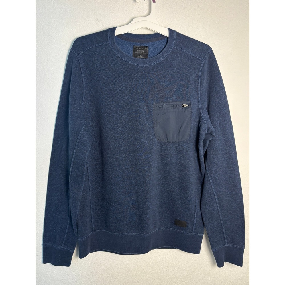 Abercrombie & Fitch Mens Navy Blue Crewneck Sweatshirt Utility Zip Pocket Size M
